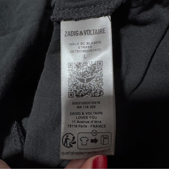 Zadig & Voltaire Walk Diamanté Insignia BC Blason Strass Ringer Tee Rhinestone - Picture 10 of 10